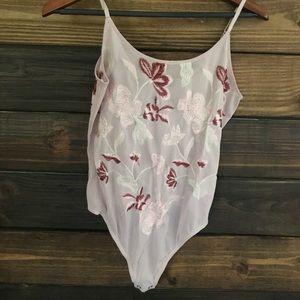 Express bodysuit pink with floral embroidery